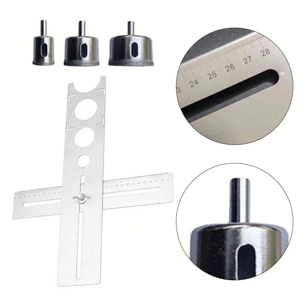 

4pc Stainless Steel Ceramic Tile Hole Opener Locator Position Ruler Puncher For Precise Positioning Drilling Ceramic Marble Wood