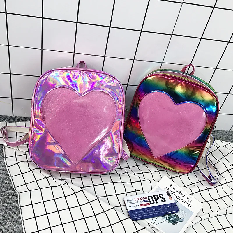 

Parent-child Backpack 2023 New Adult Baby Girls Laser Small Fresh Book Bag Fashion Colorful Heart Backpack Travel Bag BG040