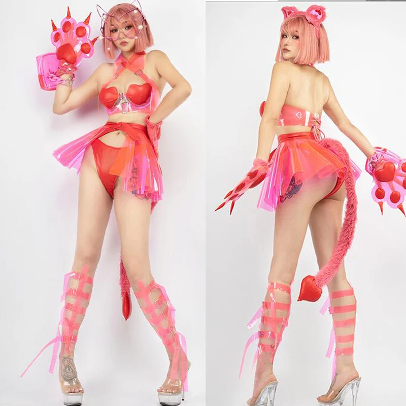

Женский костюм для танцев на шесте, розовый костюм для косплея, танцевальный костюм Gogo, одежда для ночных клубов и диджеев, одежда для выступлений и фестивалей, XS5319