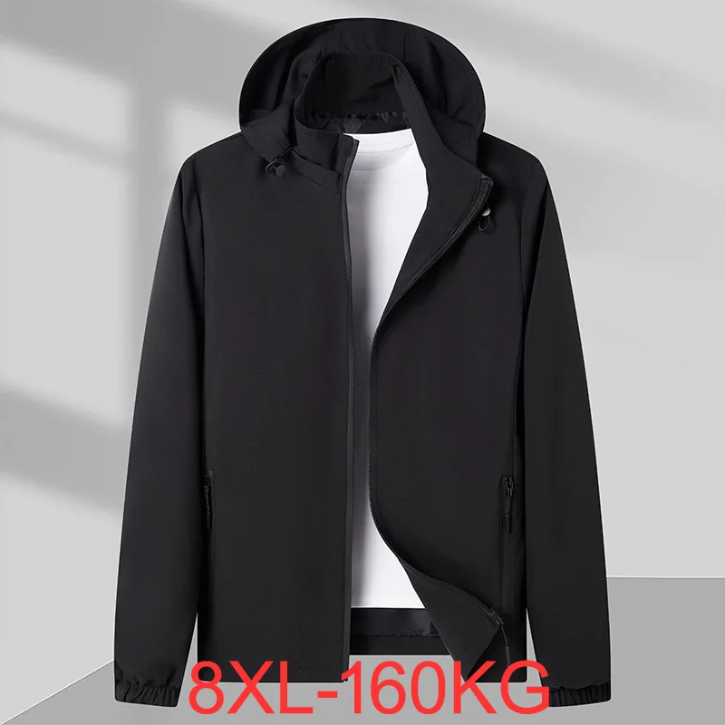 

Plus size jacket men's spring autumn new outdoor leisure big yards with hooded men's jacket top oversize coat 7XL 8XL 160KG