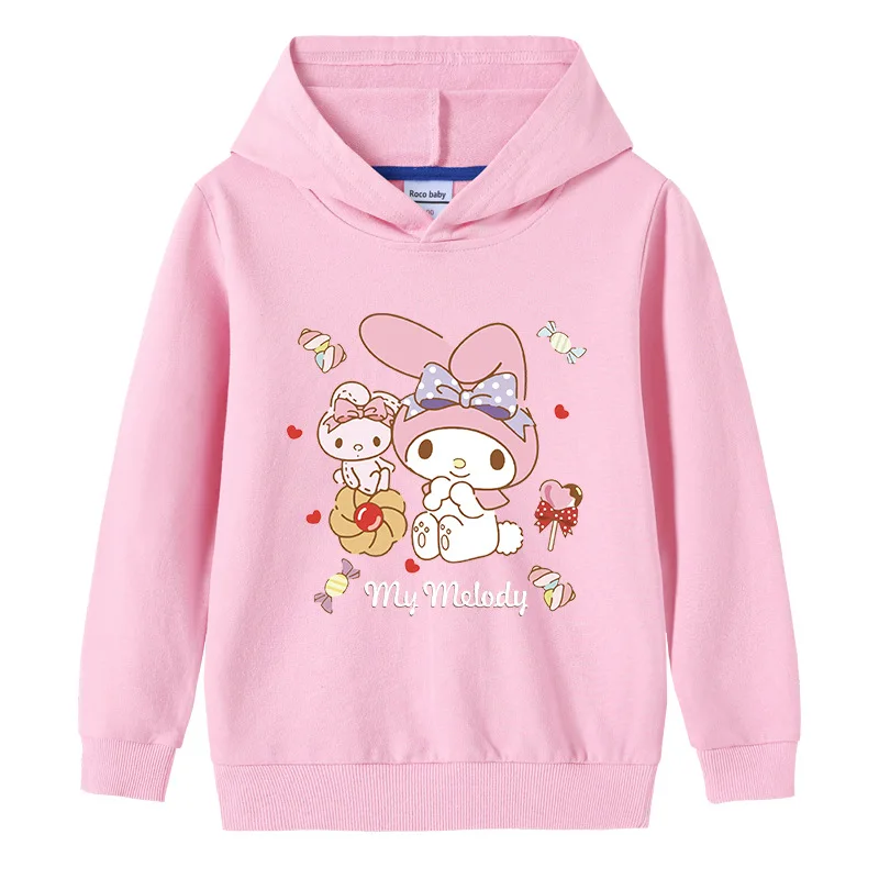 

Sanrio Melody 2023 весенне-осенний Повседневный хлопковый пуловер с капюшоном для мальчиков и девочек, толстовки с длинным рукавом