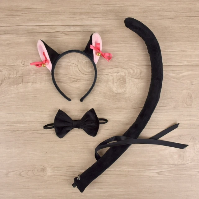 Linda tiara de renda com orelhas de gato para festa à fantasia (Preta)