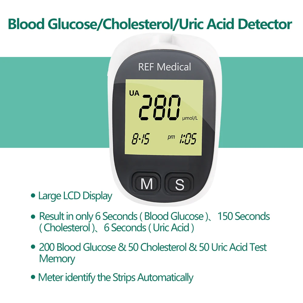 3 in1 Multi-Function Medical Meter Cholesterol Uric Acid & Blood Glucose Test strips kit for Diabetes Gout Device with Lancets blood glucose strips blood glucose lancets uric acid test strips