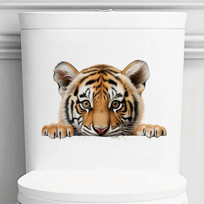 90984# Cute Little Tiger Toilet Stickers Bright Wall Home Cabinet Door Decoration Vinyl Car Decals Outdoor Indoor Use