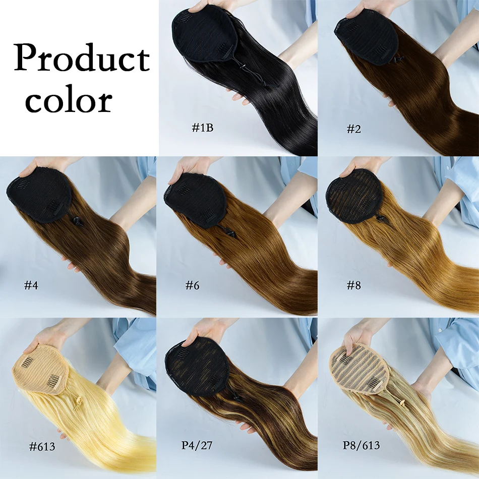 Straight Ponytail Human Hair Extension With Clip In Drawstring Ponytail Straight Brazilian 100% Human Hair Natural Clip Ponytail 6