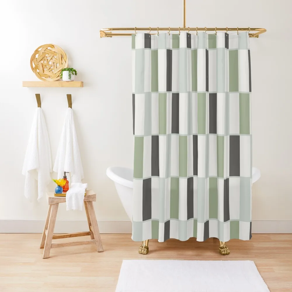 

Long Blocks Pale Sage Green Geometric Pattern Shower Curtain Luxury Bathroom Modern Showers For Bathroom Bathtub Curtain