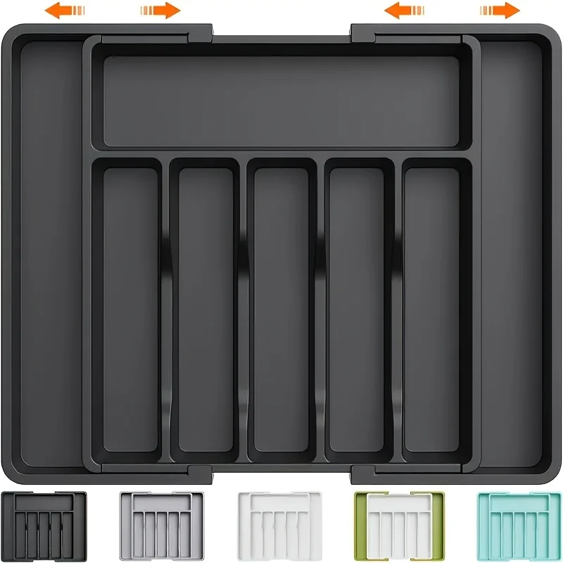 Black/White/Gray Expandable Kitchen Organizer-Ideal for Tableware (Spoons, Forks, Knives)Large，tableware and knife storage box