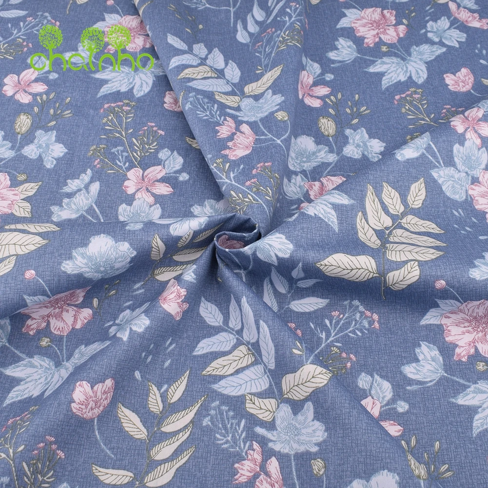 Chainho,Printed Twill Weave Cotton Fabric,DIY Sewing Quilting Material,Patchwork Cloth,Floral Series,2 Specification,15C209