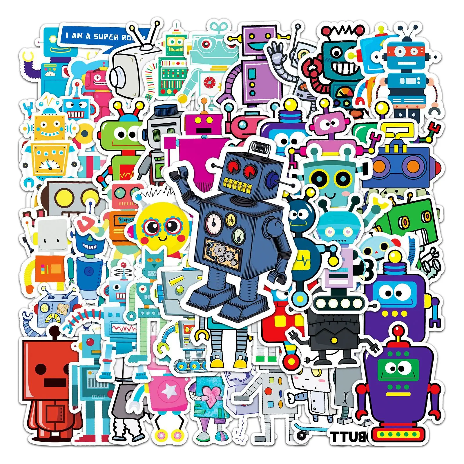 

10/30/50 Pcs Cartoon Robot Graffiti Stickers Creative Guitar Skateboard Travel Suitcase Phone Helmet Laptop Decal Decor Stickers
