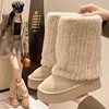 Plus Size Women's Snow Boots Fleece Lined And Thickened Cotton Shoes Round Toe Daily Wear Velvet Upper Simple Style Adults