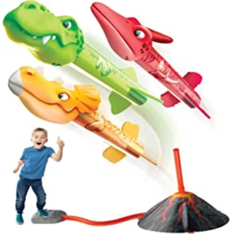 Kids Dinosaur Air Rocket Foot Pump Launcher Outdoor Air Pressed Stomp Soaring Rocket Toys Outdoor Parent-child Sport Game Toys