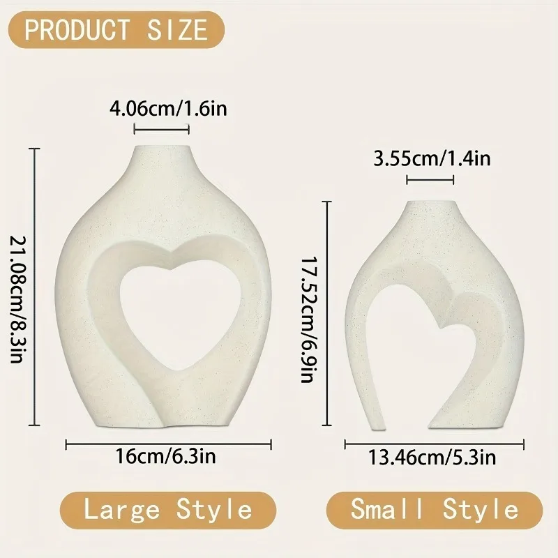 Modern double heart hollowed-out decorative resin vase for living room.