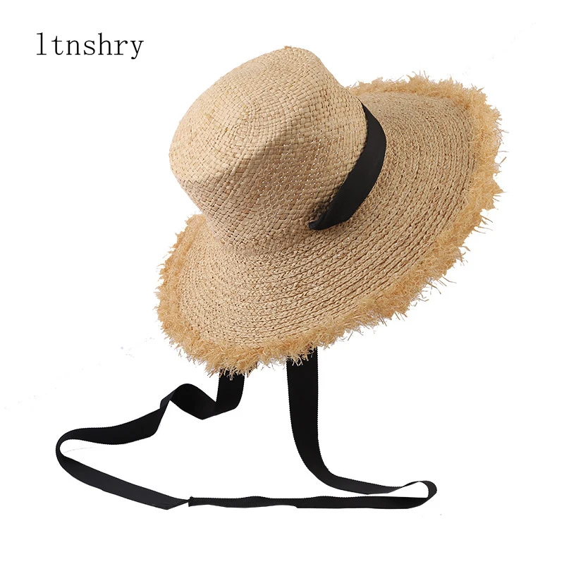 

Raffia Straw Sun Hat Women Summer Large Jazz Straw Hat Wide Brim Floppy Beach Hat Hand Weave Fashion Panama Cap 2022