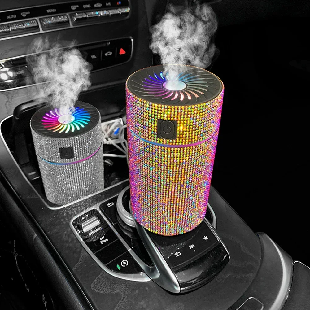 Luxury Diamond Car Diffuser Humidifier with LED Light Auto Air Purifier Aromatherapy Diffuser Air Freshener Car Accessories