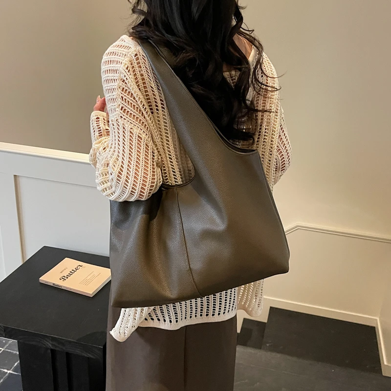 Borsa a Spalla in Pelle Grande Capacità, Morbida, Minimalista, Stile Coreano, per Spiaggia, Viaggi, Shopping Quotidiano e Pendolarismo - immagine 4
