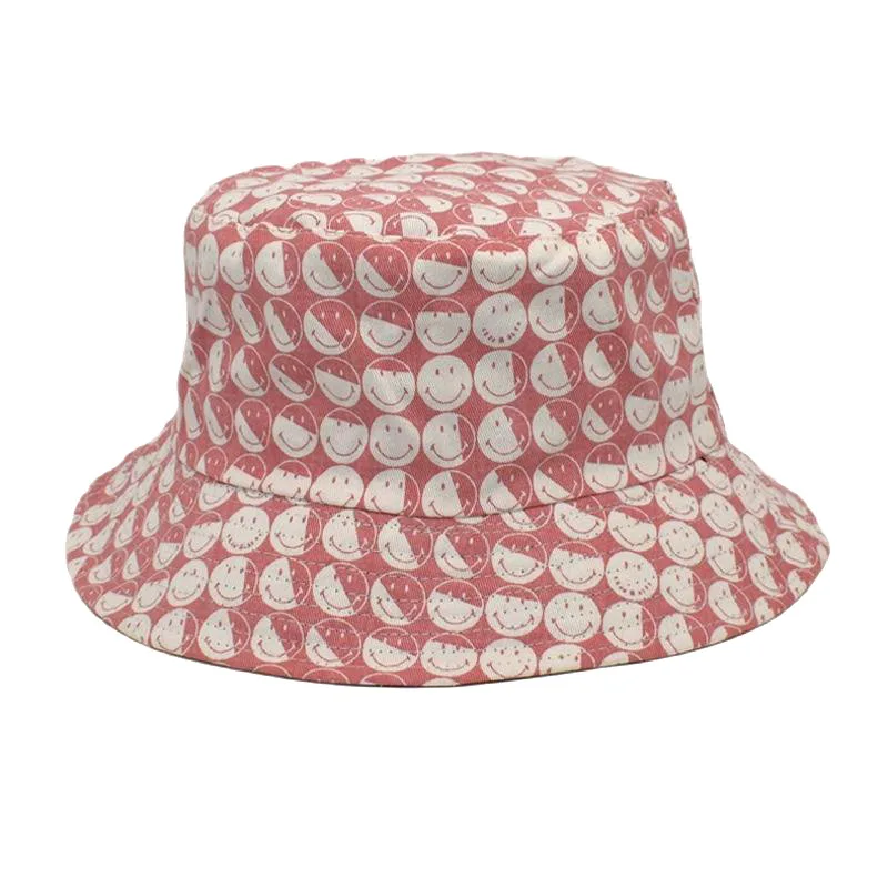 Women's New Smiling Face Printing Bucket Hat Four Seasons Household Shade Trend Fisherman Hat Travel Shopping Hipster Must-have buckethat