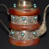 Old Chinese tibet silver inlay red jade handcarved dragon pots wine pot 4