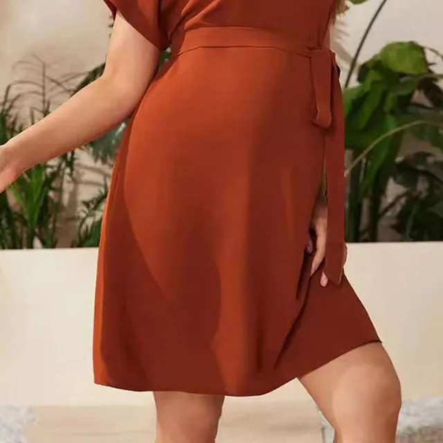 Maternity Clothings Solid Color Soft Elastic Maternity Dress Fashionable and Elegant Short Sleeved High Waisted Lace Up Dress 6
