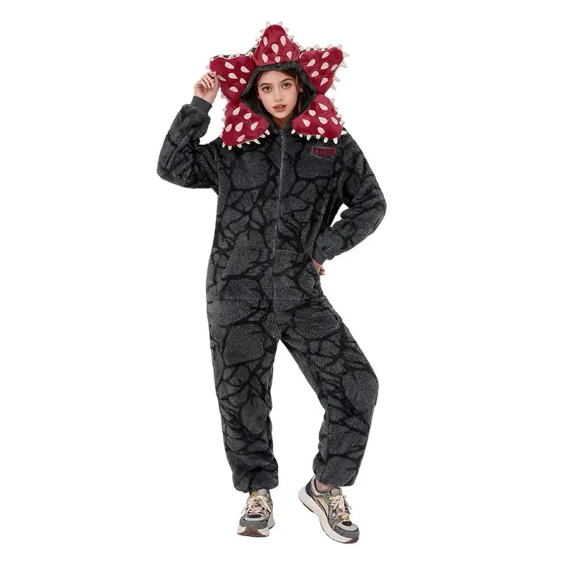 New Adult Kids Fall Winter Thicken Cannibal Flower Demogorgon Cosplay Costume Comfortable Flannel Fabric Pajamas Halloween Suits - Image 3