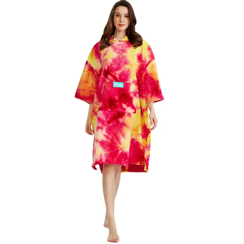 

Women's Microfiber Tie-dye Cloak Wetsuit Changing Bathrobe Beach Poncho Towel Outdoor Absorbent Quick-drying Hooded Bath Towels