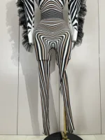 Women Zebra Stripes Long Sleeve Bodycon Jumpsuit Two Piece Set Birthday Party Nightclub Stage Performance Festival Rompers - Image 6