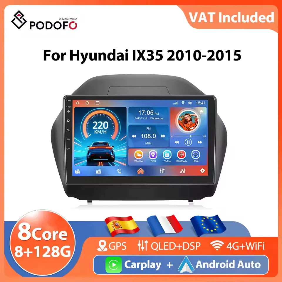 Podofo 2Din 10.1'' Car Radio For Hyundai IX35 2010-2015 Autoradio Carplay Android Auto FM WIFI 4G FM AI Voice 2 Din Touch Screen 1
