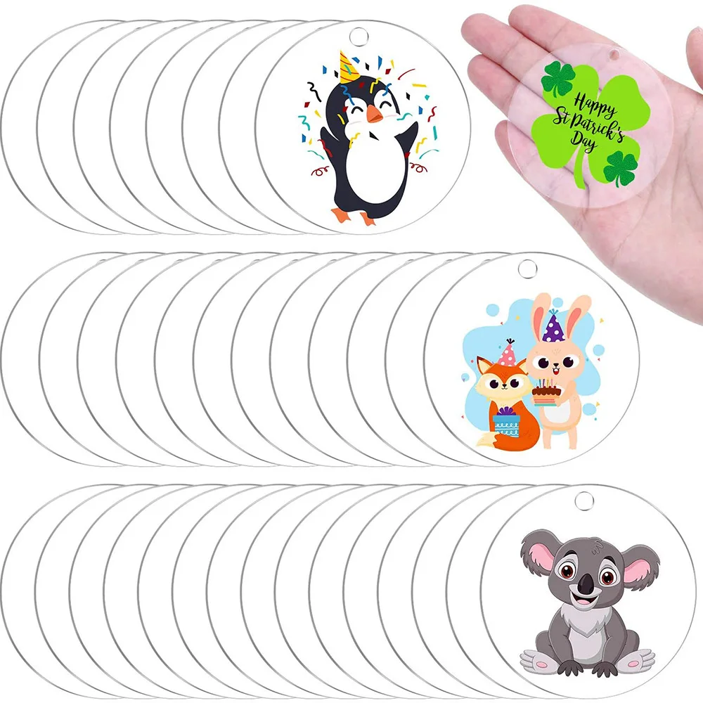

30PCS Acrylic Keychain Blank Decoration 2/2.5/3/3.5/4 Inch Transparent Acrylic Disc DIY Handmade Pendant Crafts Party Decoration