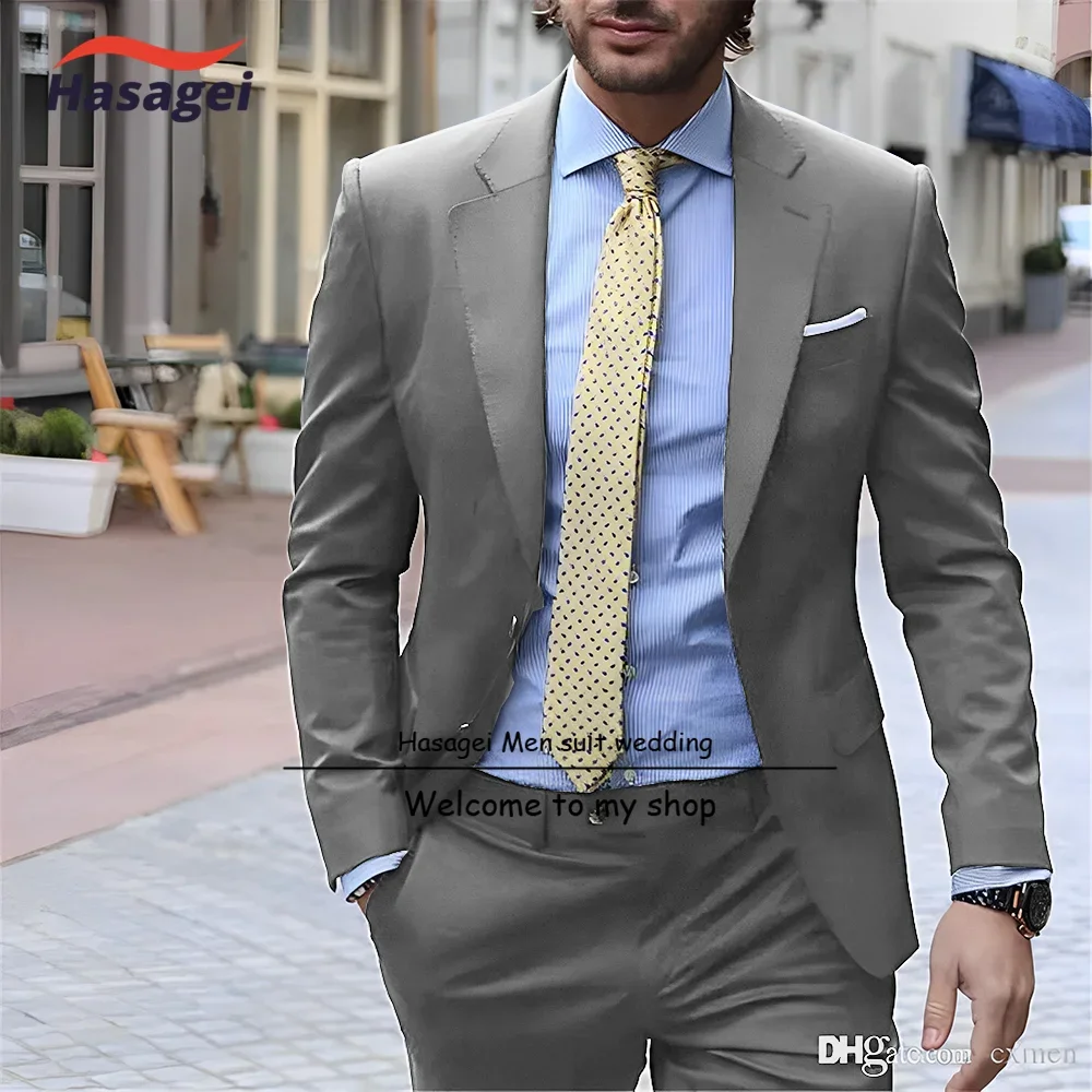Men's Suit 2 Piece Set Business Formal Work Wear Slim Fit Pants Jacket Groom Wedding Tuxedo