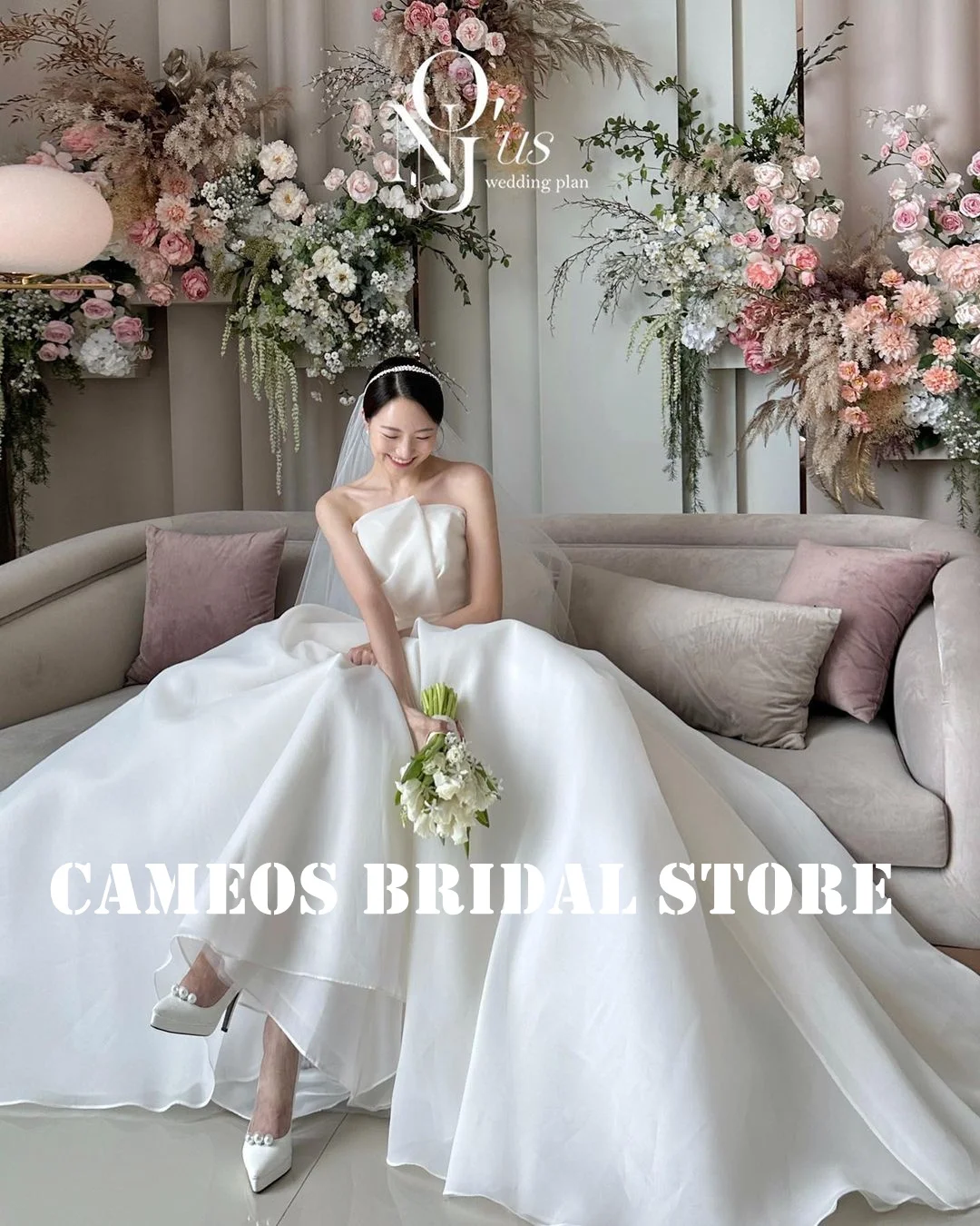 

SONDR Custom Made 웨딩드레스 A-Line Ruched Wedding Dresses Korea Strapless Organza Evening Ivory Bride Gowns Women Bridal Dresses