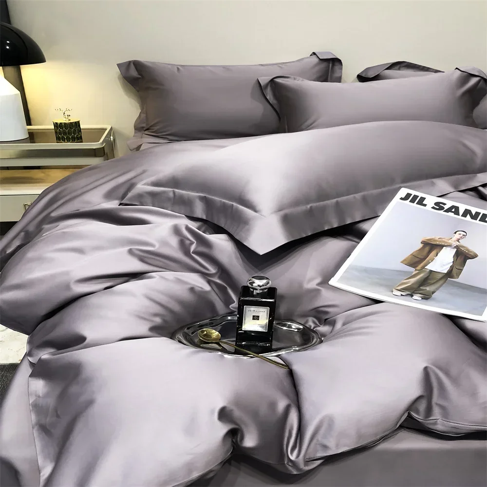 Svetanya Pure Egyptian Cotton Bedding Sets Bed Linens Solid Color Sheet Pillowcase Duvet Cover Queen King 5