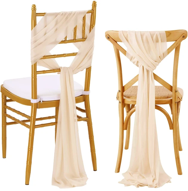 Set of 2 Chiffon Chair Sashes 30x300cm Wedding Chair Decoration for Party Banquet Event Baby Shower Ceremony Aisle Chairs Decors
