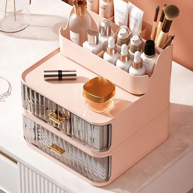 Luxury Makeup Organizer Cosmetic Storage Box Drawer Type Lipstick Skincare Makeup Brush Holder Desktop Make Up Container