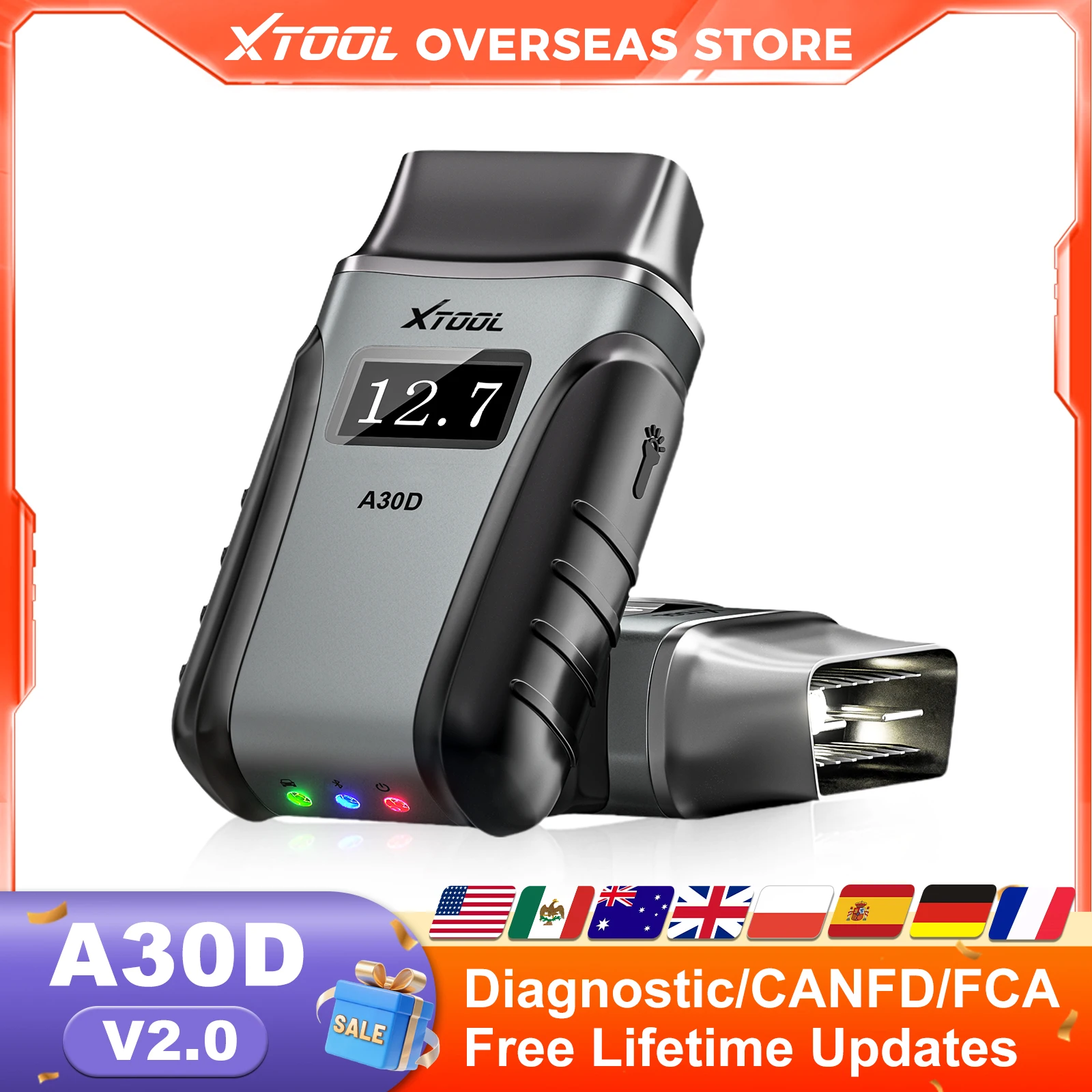 XTOOL Anyscan A30D Automotive Scanner Lifetime Free Update Bidirectional Car OBD2 Diagnostic Code Reader with 19 Resets FCA CAN FD