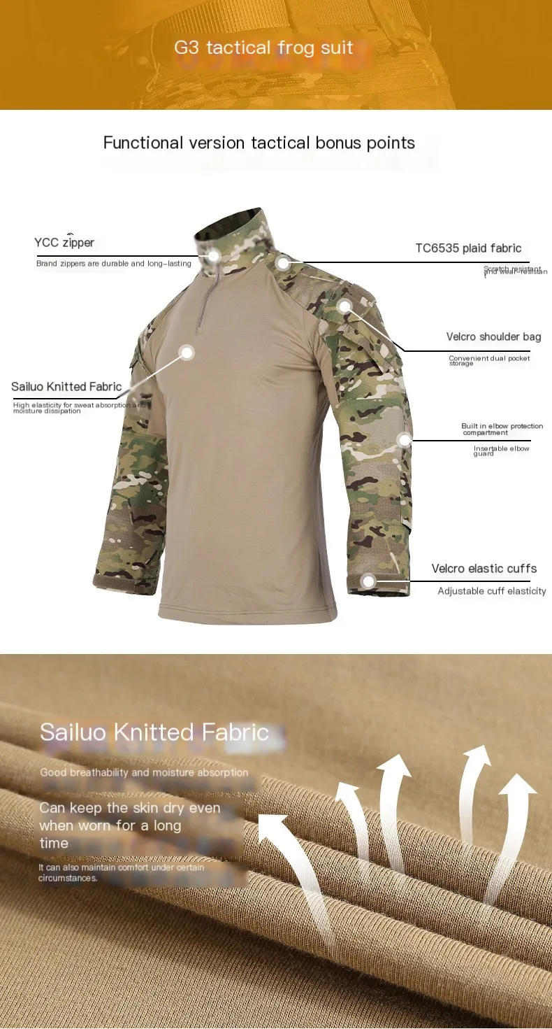 G3 Combat Outdoor Army Camouflage Frog Tactical Training Wear resistant and Scratch resistant Set Long Sleeve+Pants