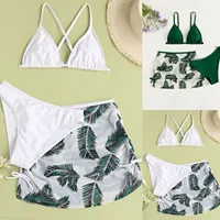 Girls Swimsuits Kids Child Girls 3 Piece Swimsuits Bathing Suit Soild Bikini Tops Underpants Print Skirt Swimwear Set купальник 4