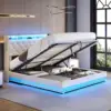 NEW Full Size Lift Up Storage Bed Frame with Charging Station & Led Lights, Upholstered Platform Bed with Button Tufted Wingback 4
