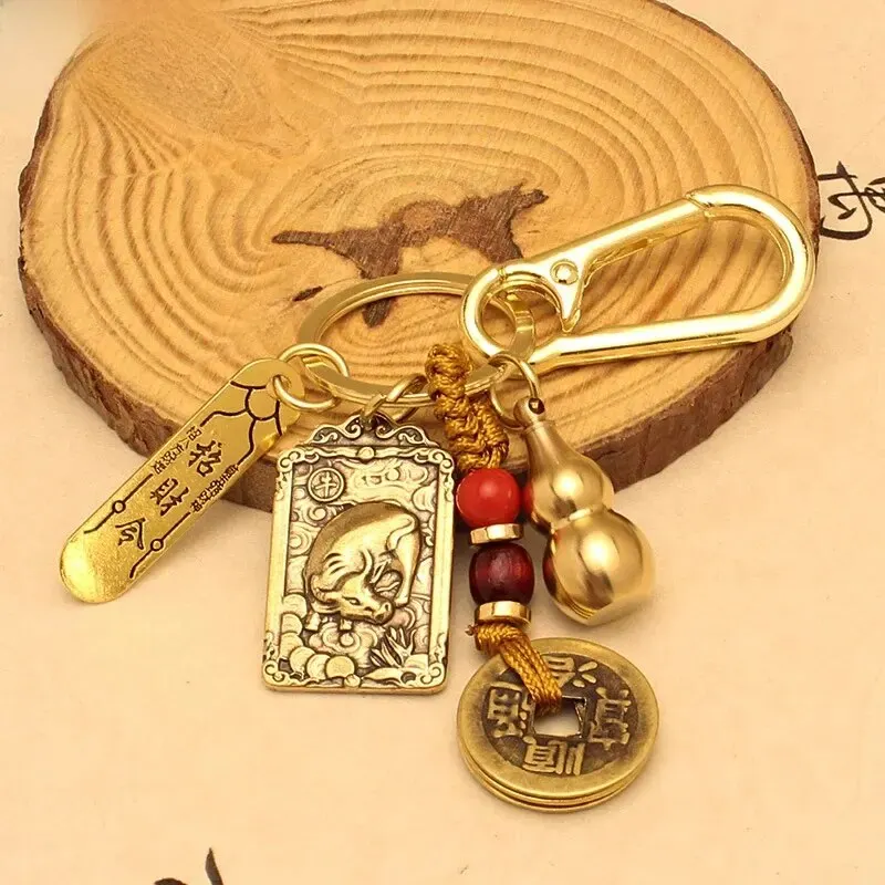 Wu God of Wealth Zhao Gongming-Zodiac cattle + yellow rope five Emperor money + gourd + fortune order + alloy buckle