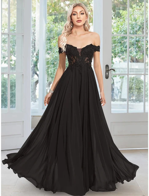 Women’s Prom Dresses A-Line Off The Shoulder Floor Length Party Evening Gowns Appliqued Chiffon Bridesmaid Dress For Wedding Cheap Product Recommendation