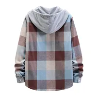 Male Casual Autumn Large Plaid Print Shirt Hooded Long Sleeve Shirt slim fit Art 3d Digital Print Flower Retro Solid Shirts - Image 4