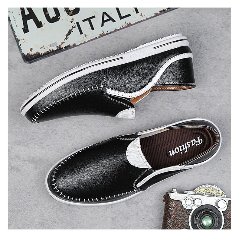 Lässige Leder-Männer-weiße Schuhe, Herren-Loafer, atmungsaktive Schuhe, trendige Herrenschuhe – Detail 29