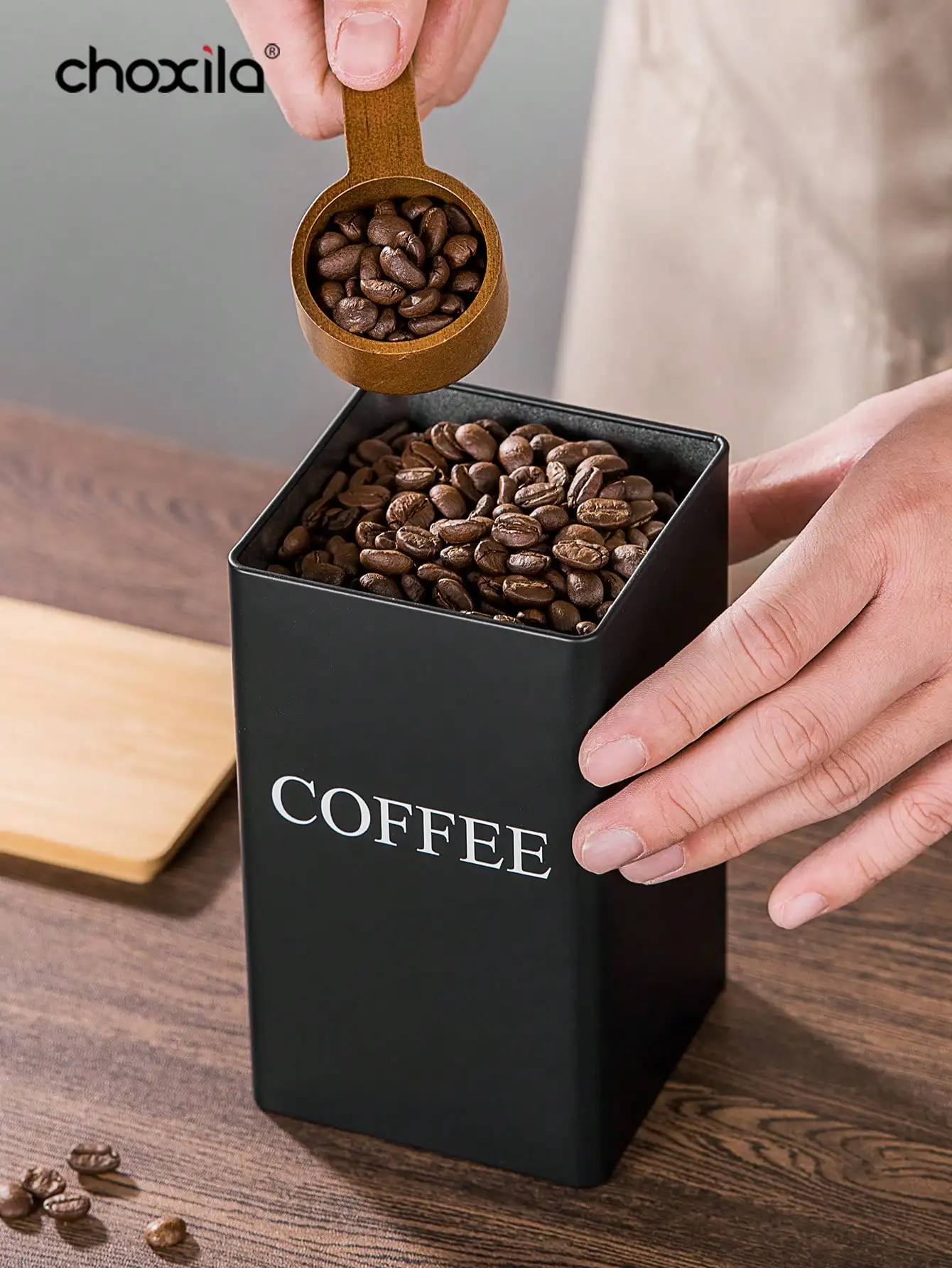1pc Coffee Storage Can Tea Snacks Coffee Bean Storage Can Bamboo Lid Iron Art Display Square Can 3