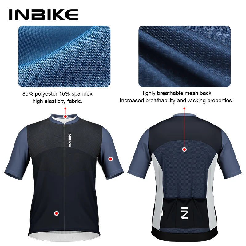INBIKE Maillot Cyclisme Homme Manches Courtes - Respirant, Séchage Rapide Avec 3 Poches Et Zip YKK