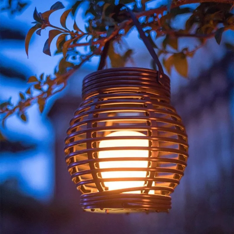 Solar Outdoors Hanging Cage Flashing Flame Lights Hand Woven Rattan Woven Hanging Lamps Decors Courtyard Balcony Camping Lantern a chair outside the cage стул