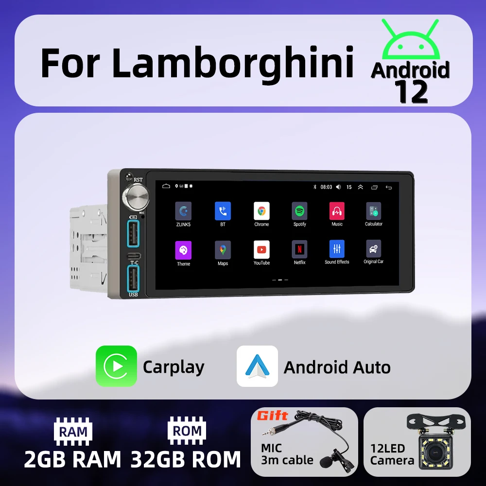 

Wireless Carplay Android Auto Autoradio 6.86" 1 Din Radio Android Car Multimedia for Lamborghini Stereo Head Unit GPS Navigation