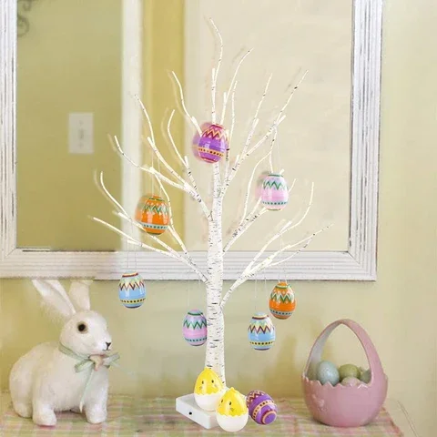 

Easter Eggs Hanging Ornaments Tree LED Birch Light Tree Easter Decorations For Home Table Happy Easter Party Favors Kids Gifts