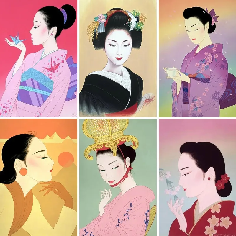 

5D Geisha Diamond Painting Cartoon Japanese Woman Full Diamond Mosaic Cross Stitch Kits Rhinestone Pictures Crafts Home Decor