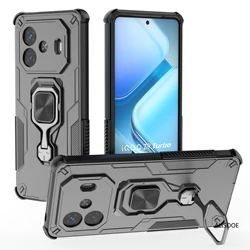 Rotatable Kickstand Phone Case with Magnetic Ring Holder and Protective Cover for Vivo iQOO Z9 Turbo (Black)