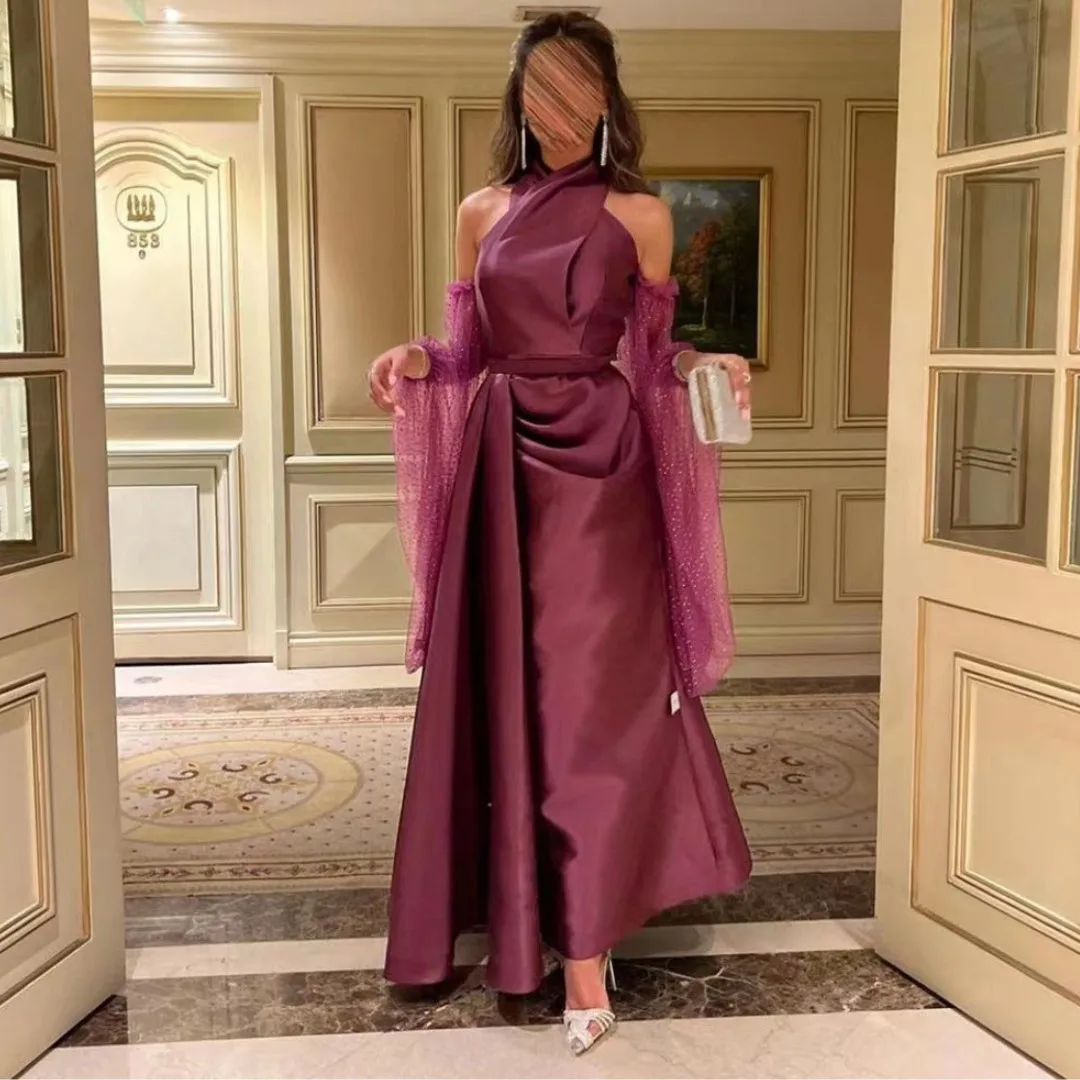 

Merida Gitter Sleeves Saudi Arabia Prom Dresses 2024 Halter Evening Gowns A-Line Formal Occasion Graduation Dresses Party Gown