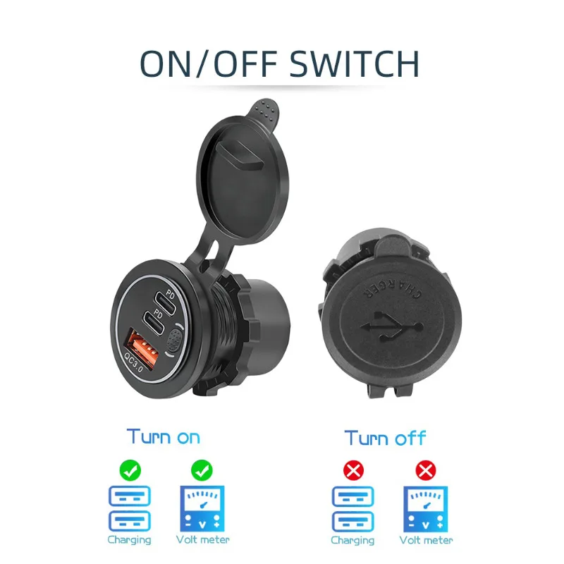  USB C Car Charger Socket 12V USB Outlet 2 Pack – Ouffun Newest  58W RV Dual 20W PD USB-C and 18W QC3.0 Car USB Port with Button Switch  Waterproof for Car