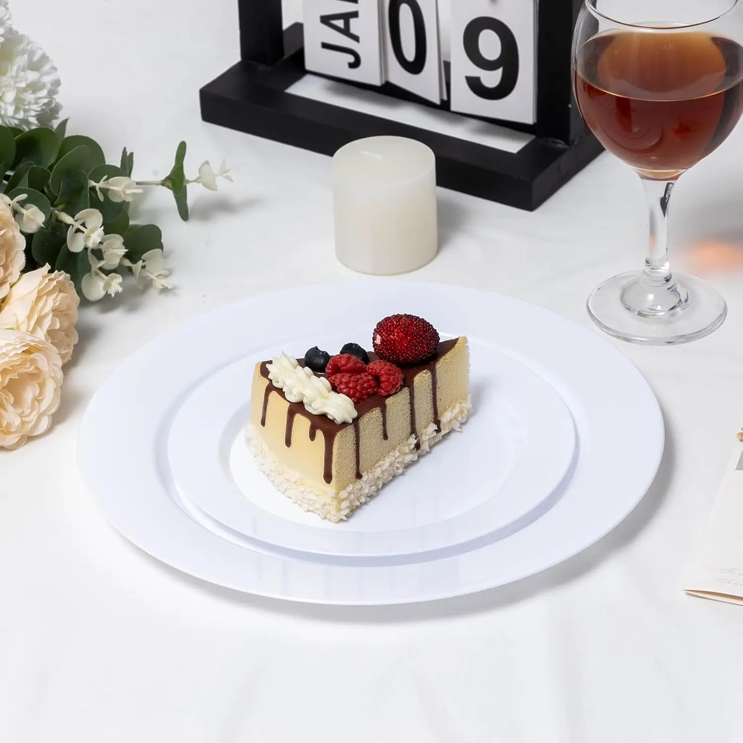 100PCS White Plastic Plates, Heavy Duty Disposable Plastic Plates with 50PCS 10.25inch Dinner Plates and 50PCS 7.5inch Dessert